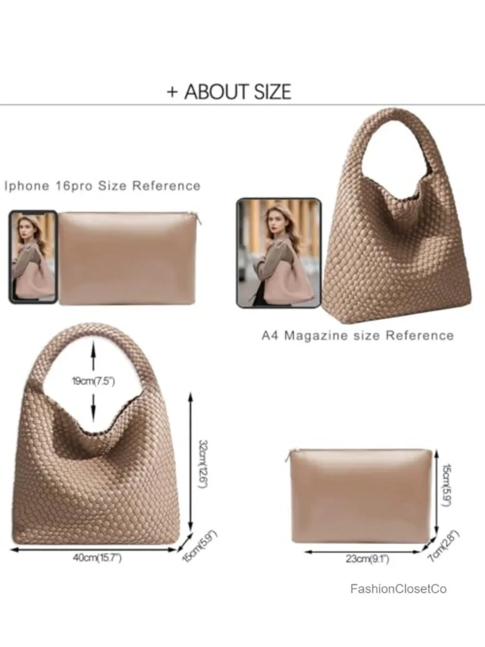Woven Tote Bag with Faux Leather, Fashion Hobo Handbag, Travel Shoulder Bag,